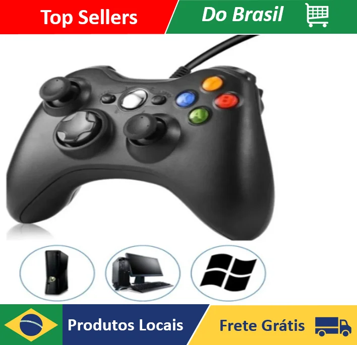 NEVERDIE STORE - Controle De Xbox 360 Com Fio Para Video Game e PC/ Fat E Pc Joystick Jogo ENVIO RAPIDO PARA TODO O BRASIL