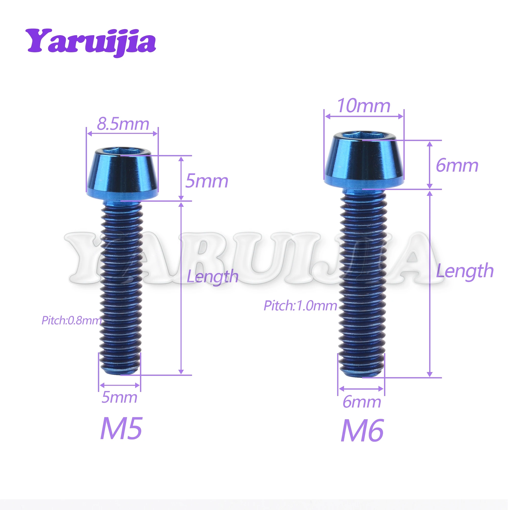 Yaruijia Titanium Bolt M5/M6/M8x9/10/15/16/18/20/25/30/35/40/45~ 65mm Allen Key Taper Head Bolt Screw for Bicycle Headset Brake