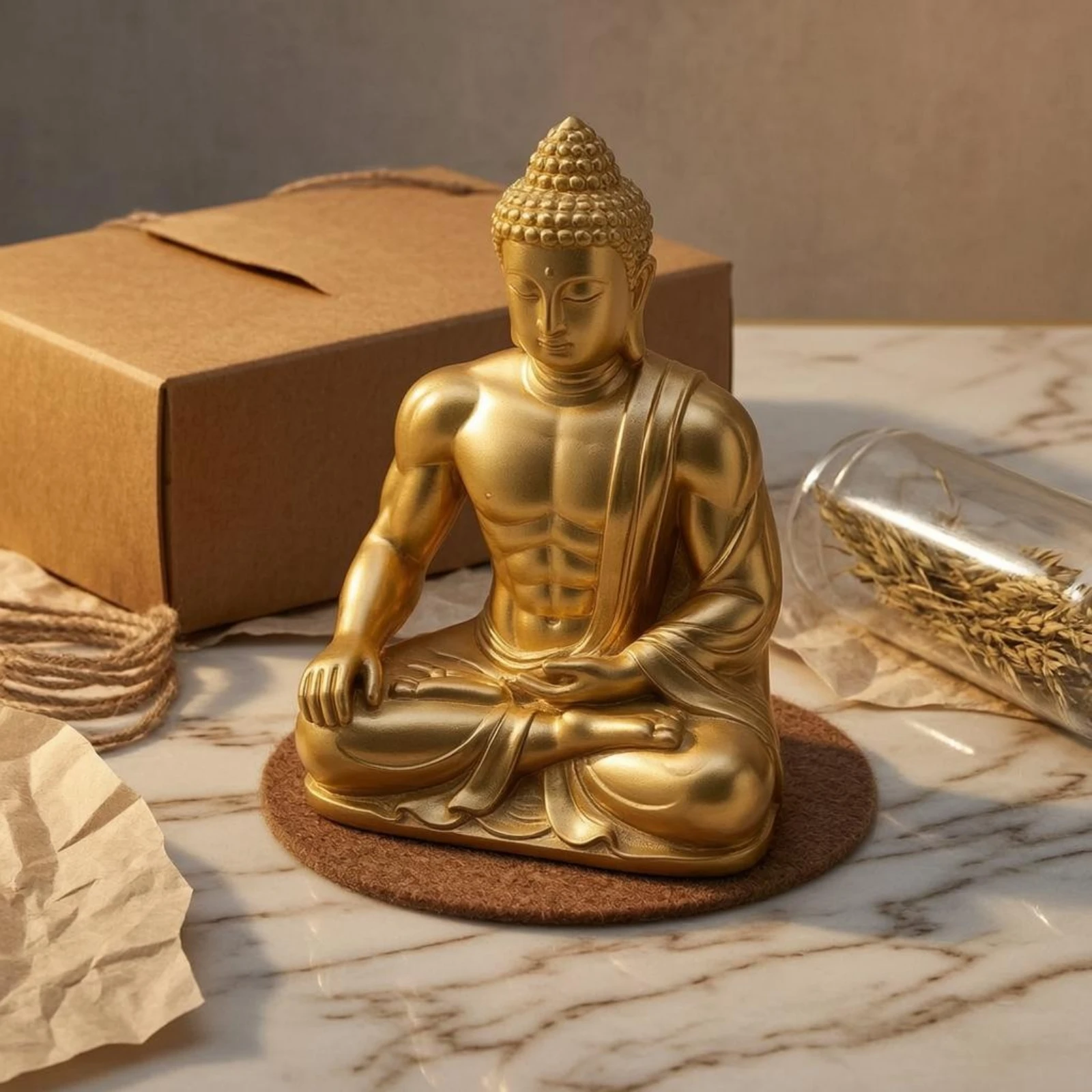 Creative Muscular Buddha Statue Resin Figurine Home Desktop Ornament Decorative Sculpture for Indoor Living Room Decoration