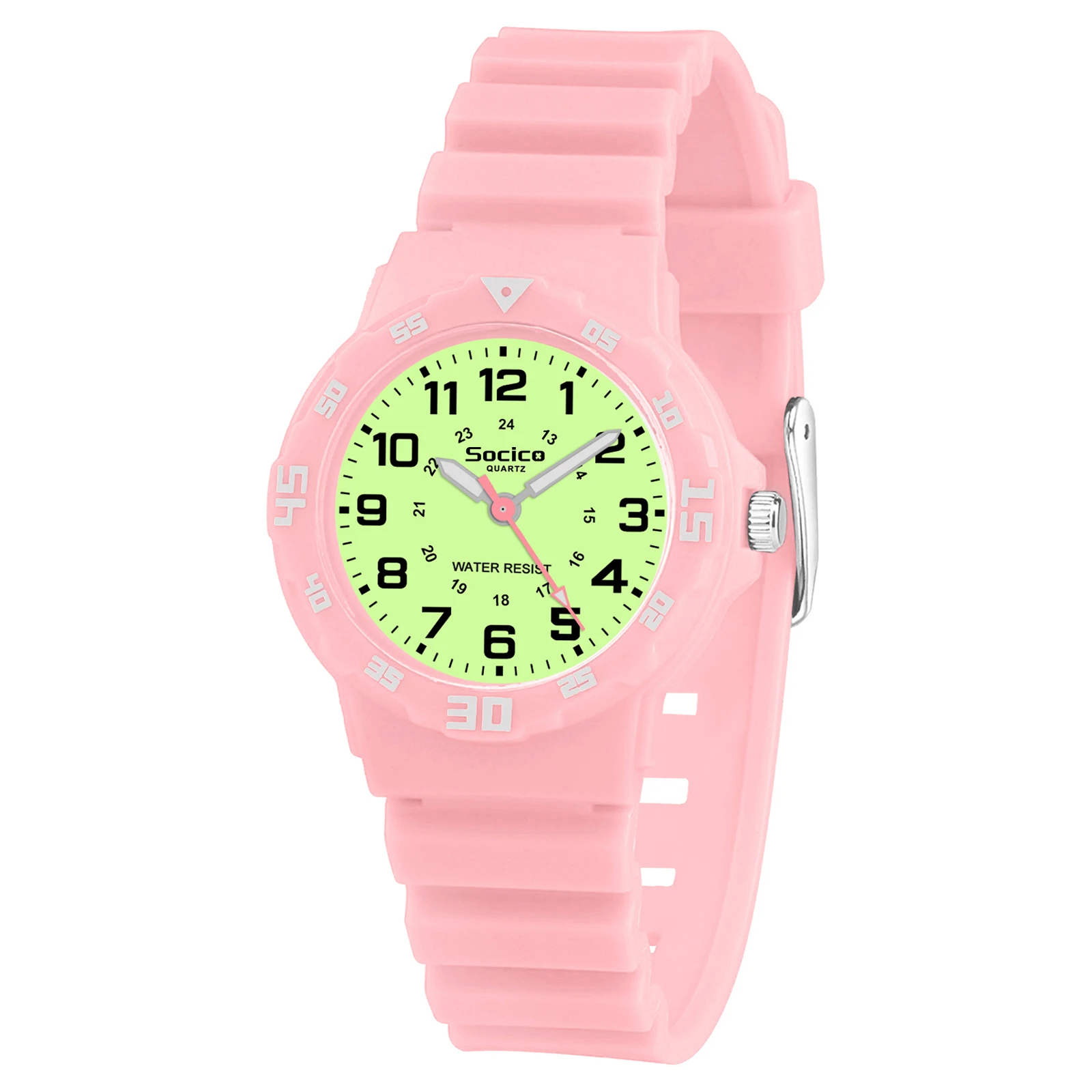 ساعة تناظرية للأطفال SOCICO 923 باللون الوردي الفلورسنت المتوهج للأطفال - حزام ناعم مقاوم للماء وسهل القراءة #1