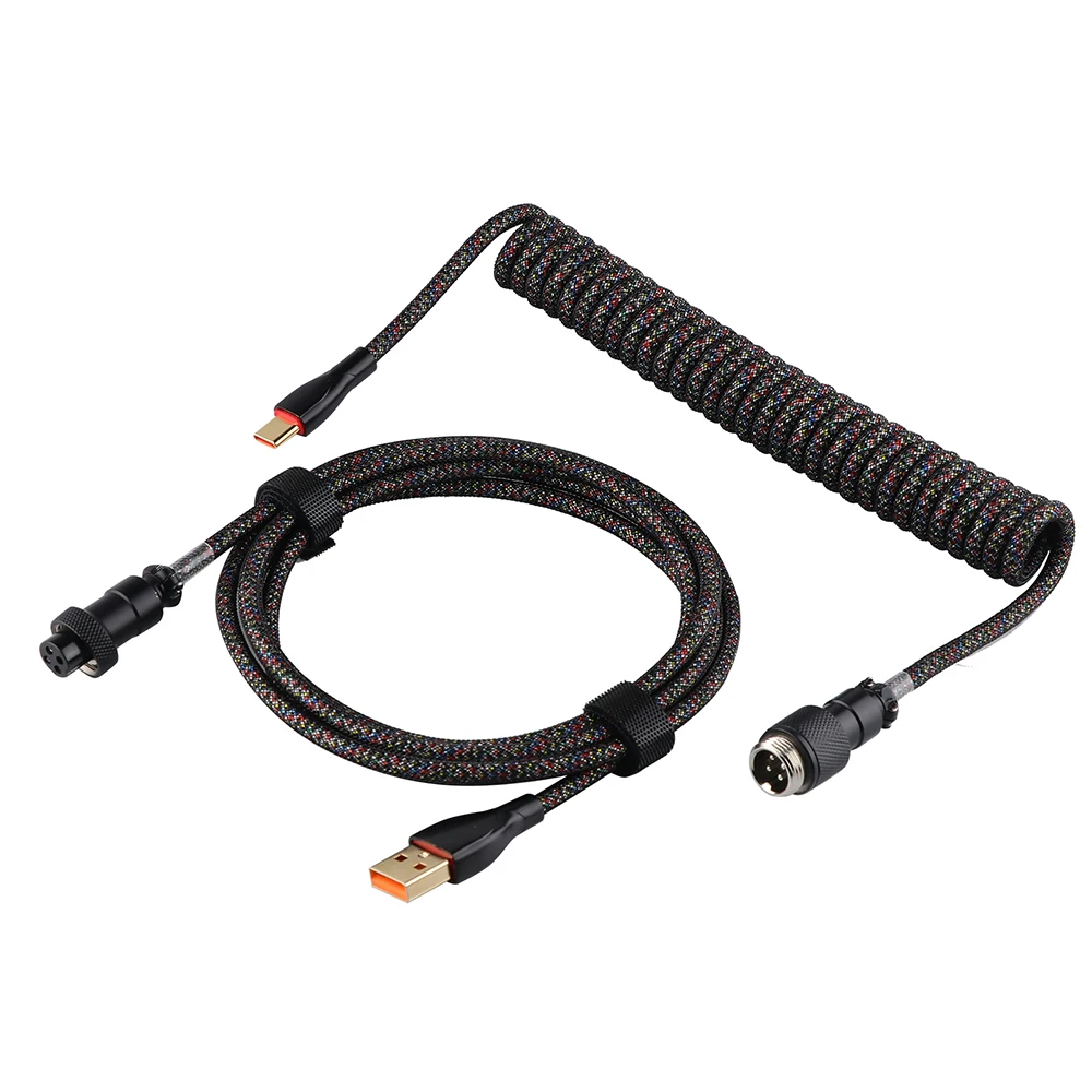 

Epomaker Black Galaxy Cable Custom Coiled Double Sleeved Type-C Cable With Detachable Aviator Connector for Mechanical Keyboard