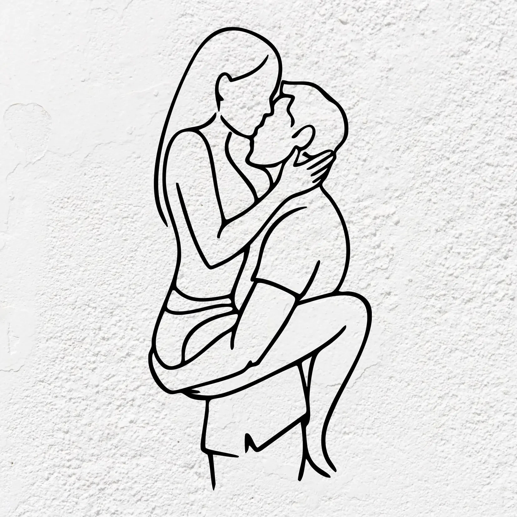 Romantic Couple Line Art Metal Wall Decor - Intimate Lovers Silhouette - Passionate Bedroom Sign