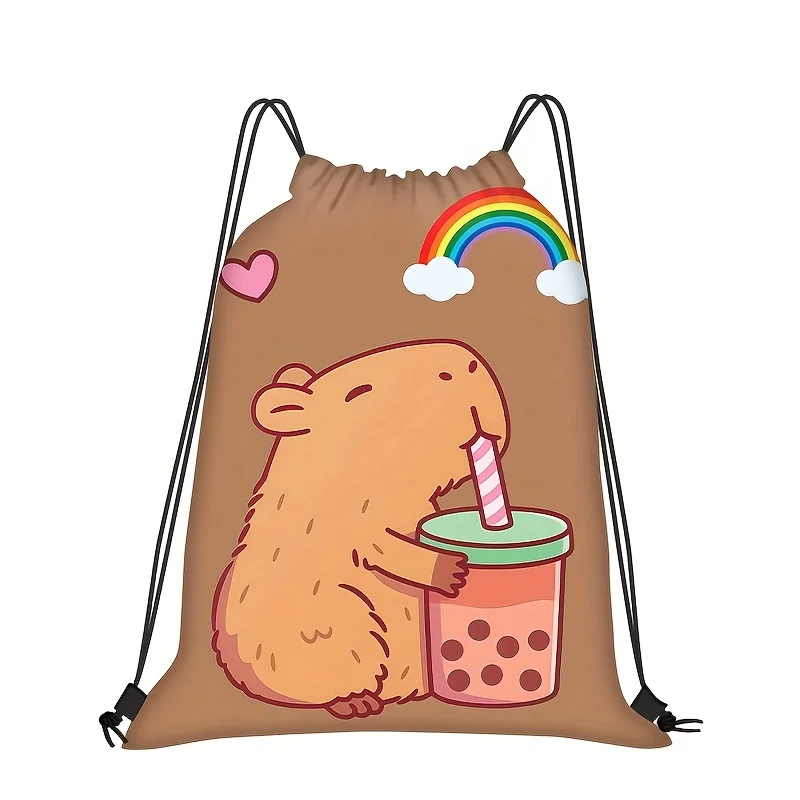 1Pcs Cute Capybara Drawstring Backpack Girl Casual Daypack for Daily Travel Birthday Party Gift