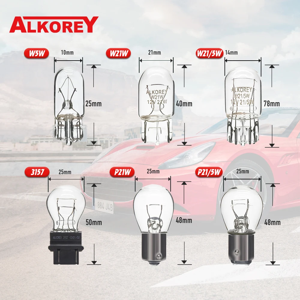 Alkorey-bombilla de señal de giro externa para coche, lámpara halógena de freno, luz trasera blanca ámbar, 3156, 3157, T25, 12V, 21/5W, 10 Uds.