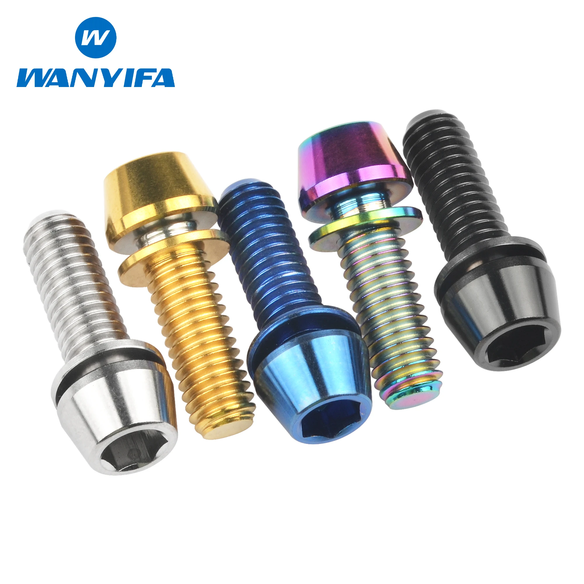 Wanyifa Titanium Bolt M6x16 18 20 25mm Taper Hex Head with Washer Screw for Bicycle Stem Disc Brake Bottle Cage Ti Fasteners