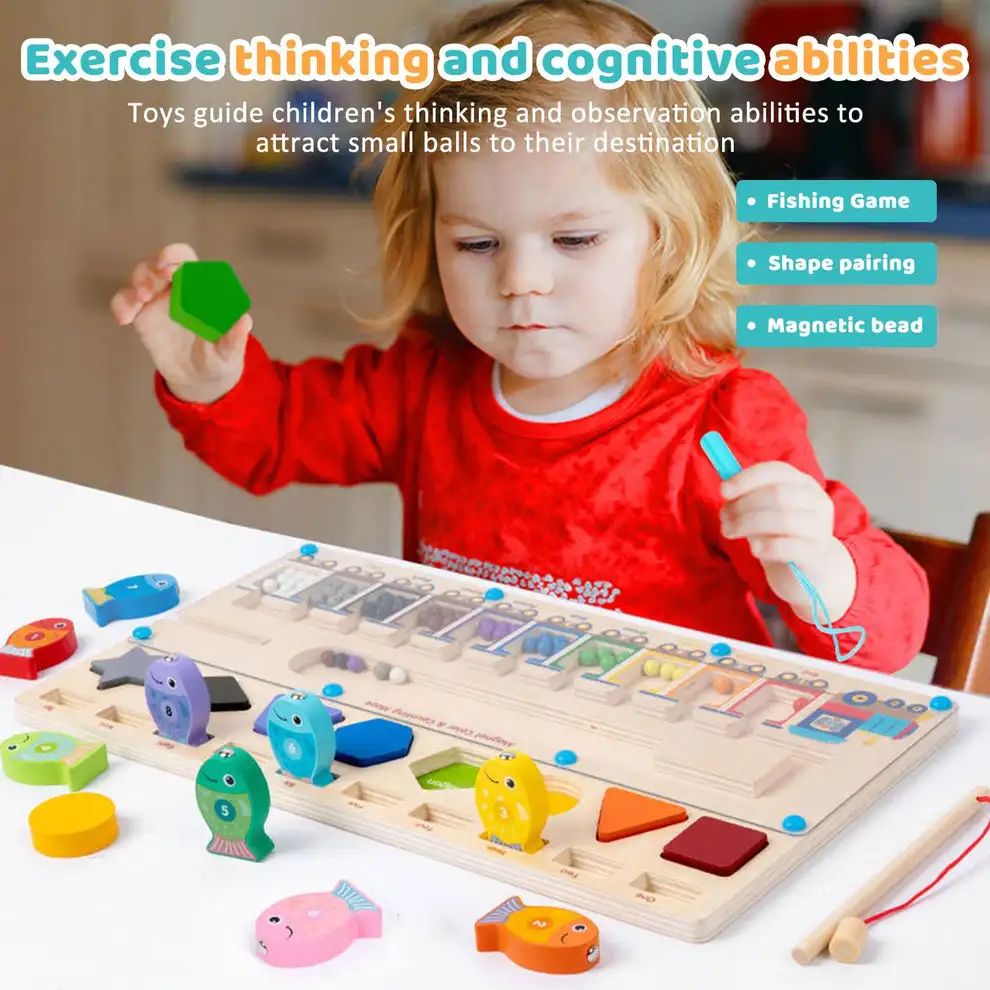 Montessori Magnetic Color and Number Maze,  Wooden Magnet Puzzle Game Board for Toddlers, Fine Motor Skills Toys