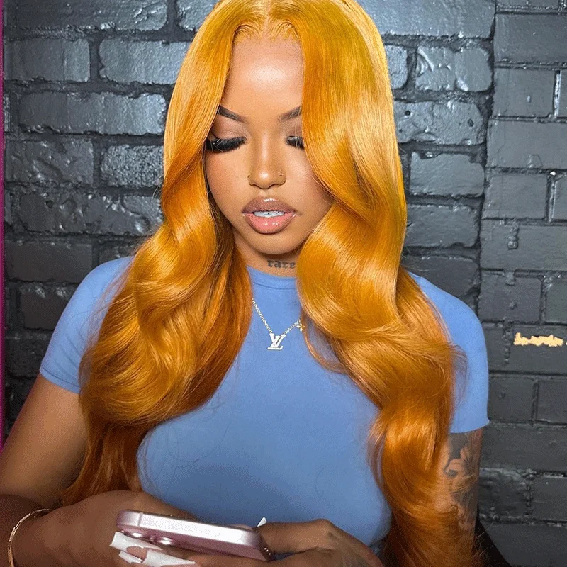 Synthetic Wigs Orange Color Preplucked Wig for Women Body Wave Lace Front Wigs Transparent Lace Front Brazilian Hair Remy Hair