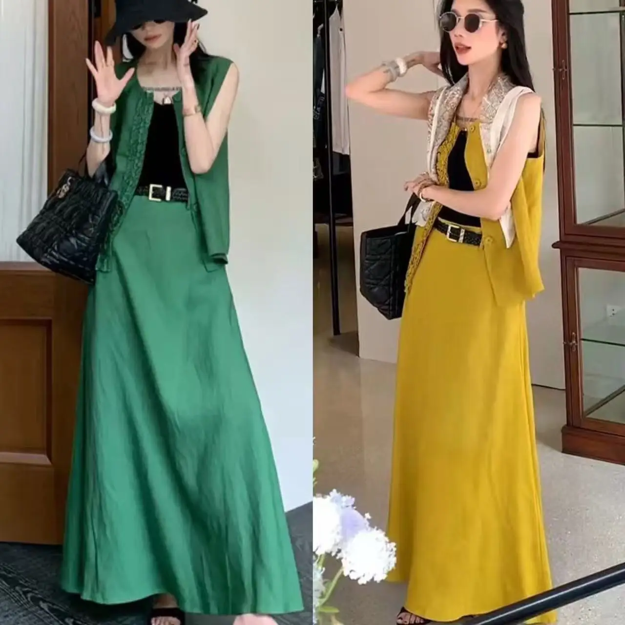 

Elegant casual versatile high-end linen set with woven waistband