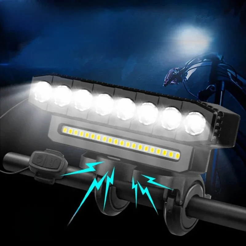 AliExpress cycle zone 8 LED Bike Front Light with Horn Bicycle Light 6 Modes USB Charging Waterproof Bicycle Headlights MTB Cycling Lamp Accessories