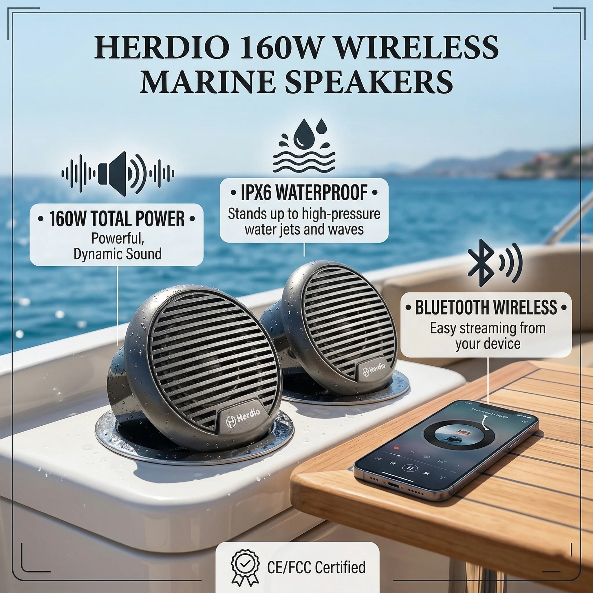 Herdio 3 Inch 160W Waterproof Bluetooth Speakers Marine Boat Motorcycle Speaker Audio Stereo System For ATV UTV Outdoor Dropship
