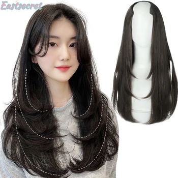 EASTSECREWigs, lang steil haar, V-vormige lagen, gepermanent, uit één stuk, non-trace, onzichtbare haarextensies, nieuwe haarextensies