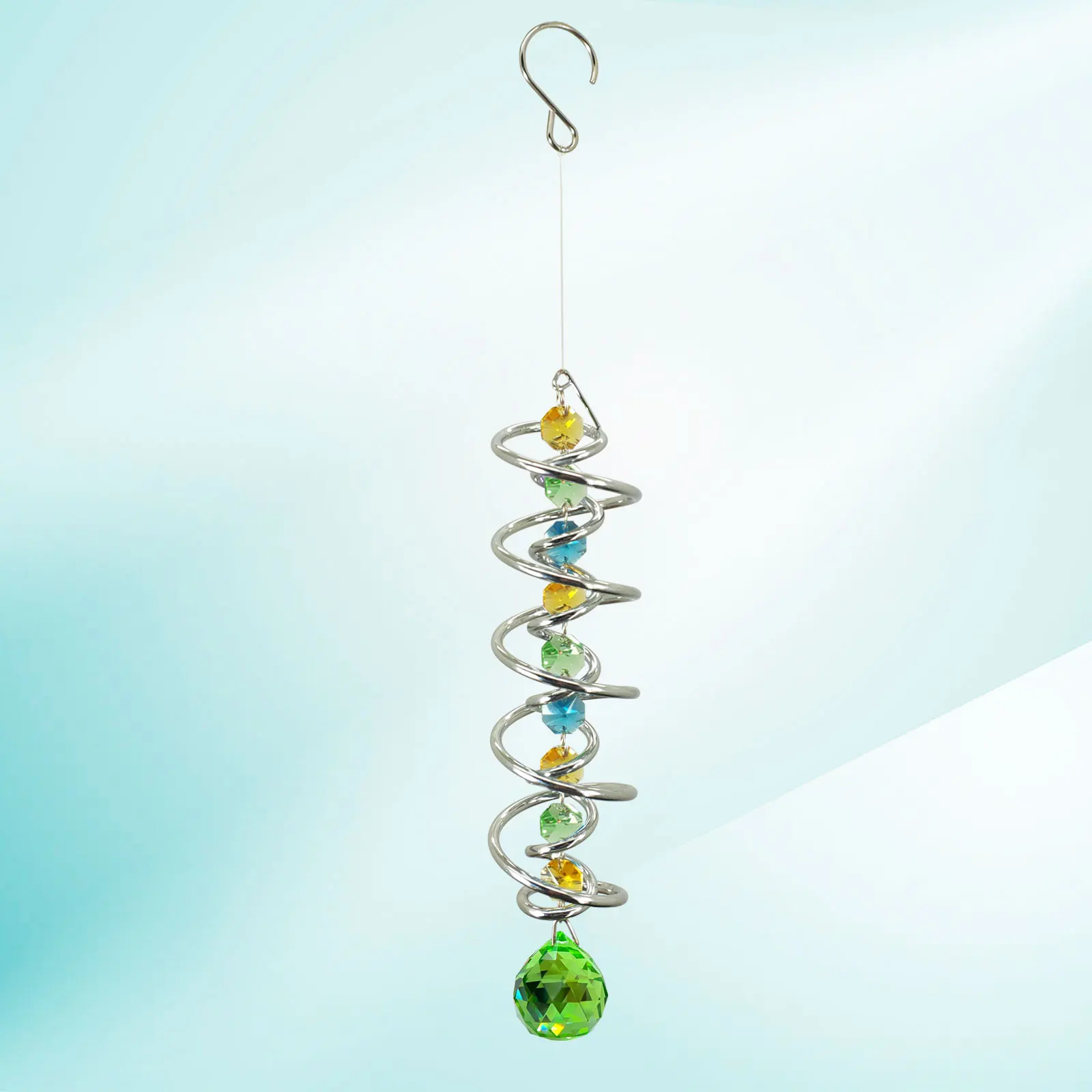 THEYUFA Gazing Ball Spiral Tail, 14 Inch Double Spiral Wind Spinner Sun Catcher, Green Crystal Ball Pendant for Outdoor Garden Y