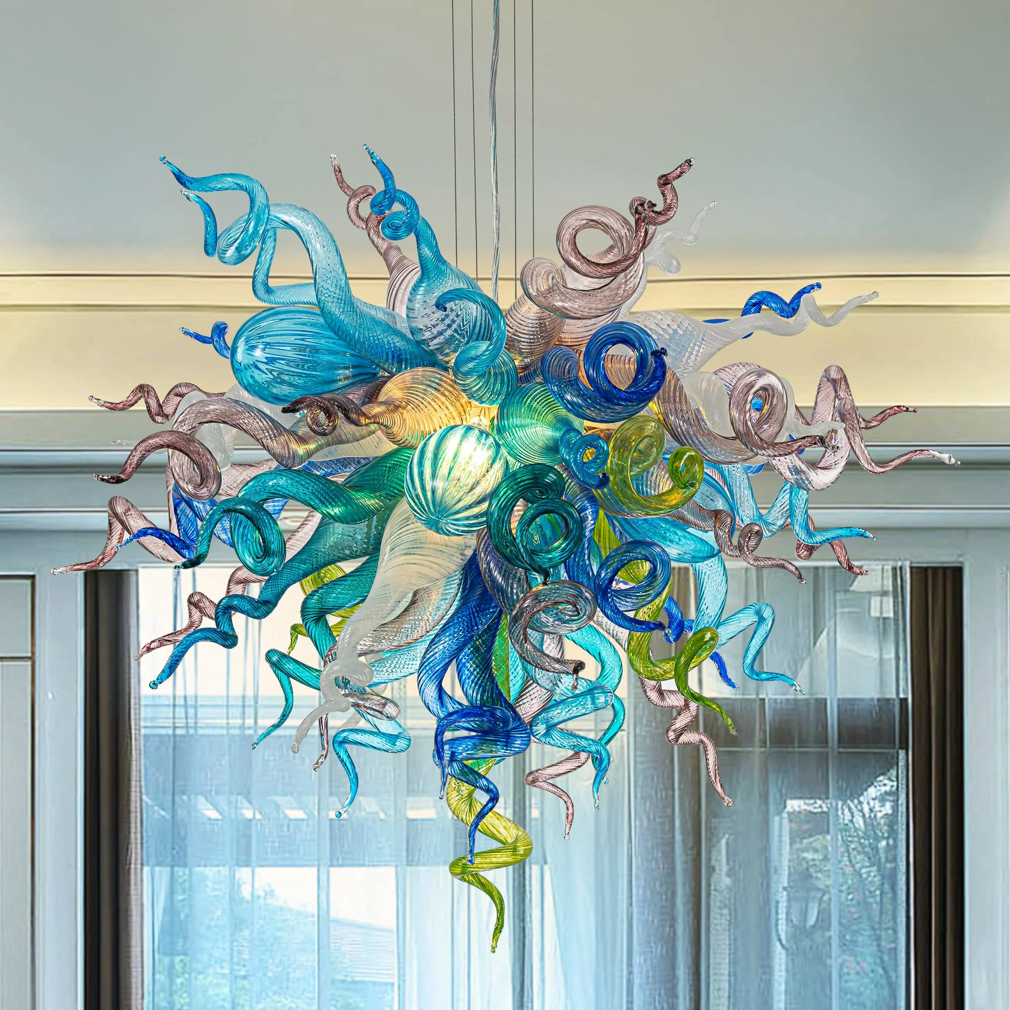 

LONGREE Luxury Murano Blown Glass Chandelier Ocean Series Interiors Design Ceiling Light for Living Room Dining Room Kitchen