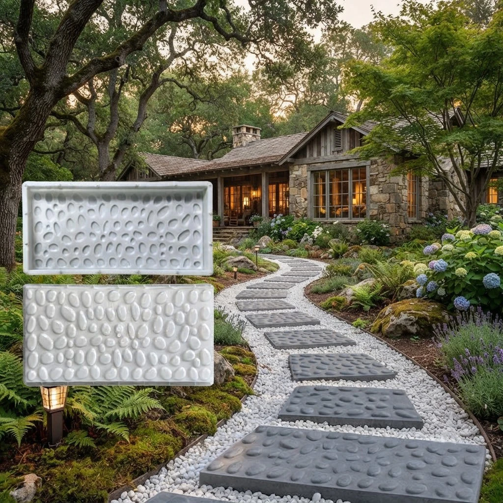 Garden path, colored floor tiles, imitation pebbles, small bricks, cement prefabricated parts, plastic molds