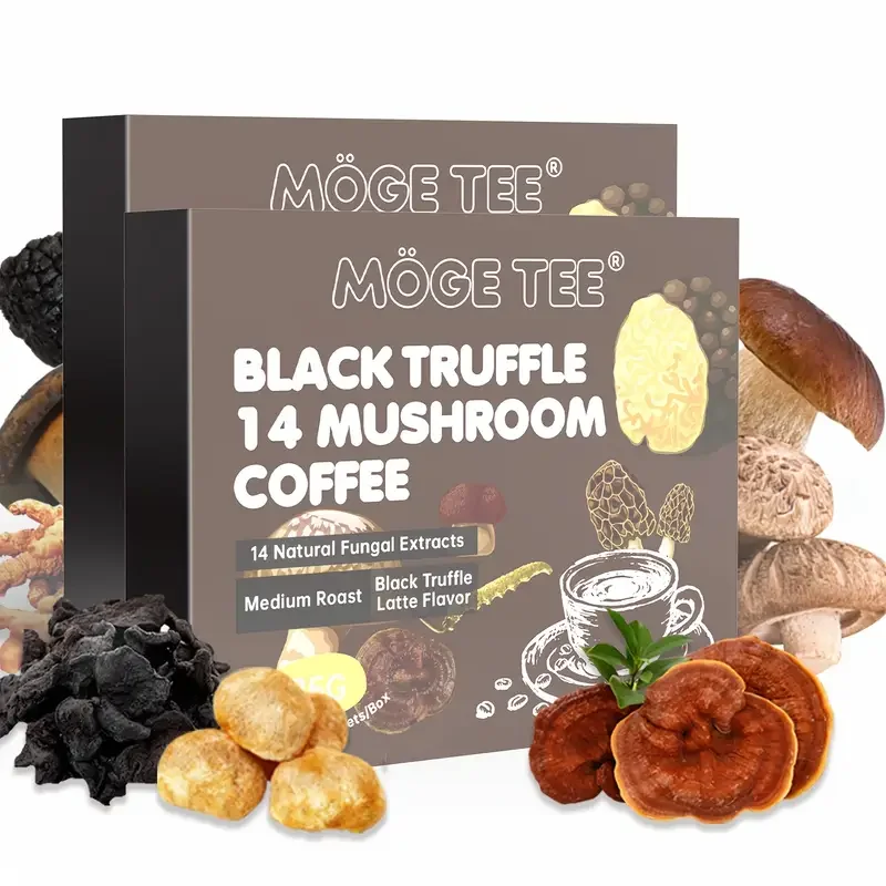 MOGE TEE 14 café con hongos, café Arábica frío con sabor a leche y trufa negra, sin gluten y sin azúcar, 15 paquetes