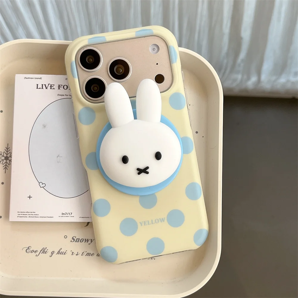 

Korean Polka Dot Magnetic With Magsafe 3D Miffy Rabbit Stand Kawaii Phone Case for iPhone 17 16 15 14 13 17 Pro Max 16 Pro Cover
