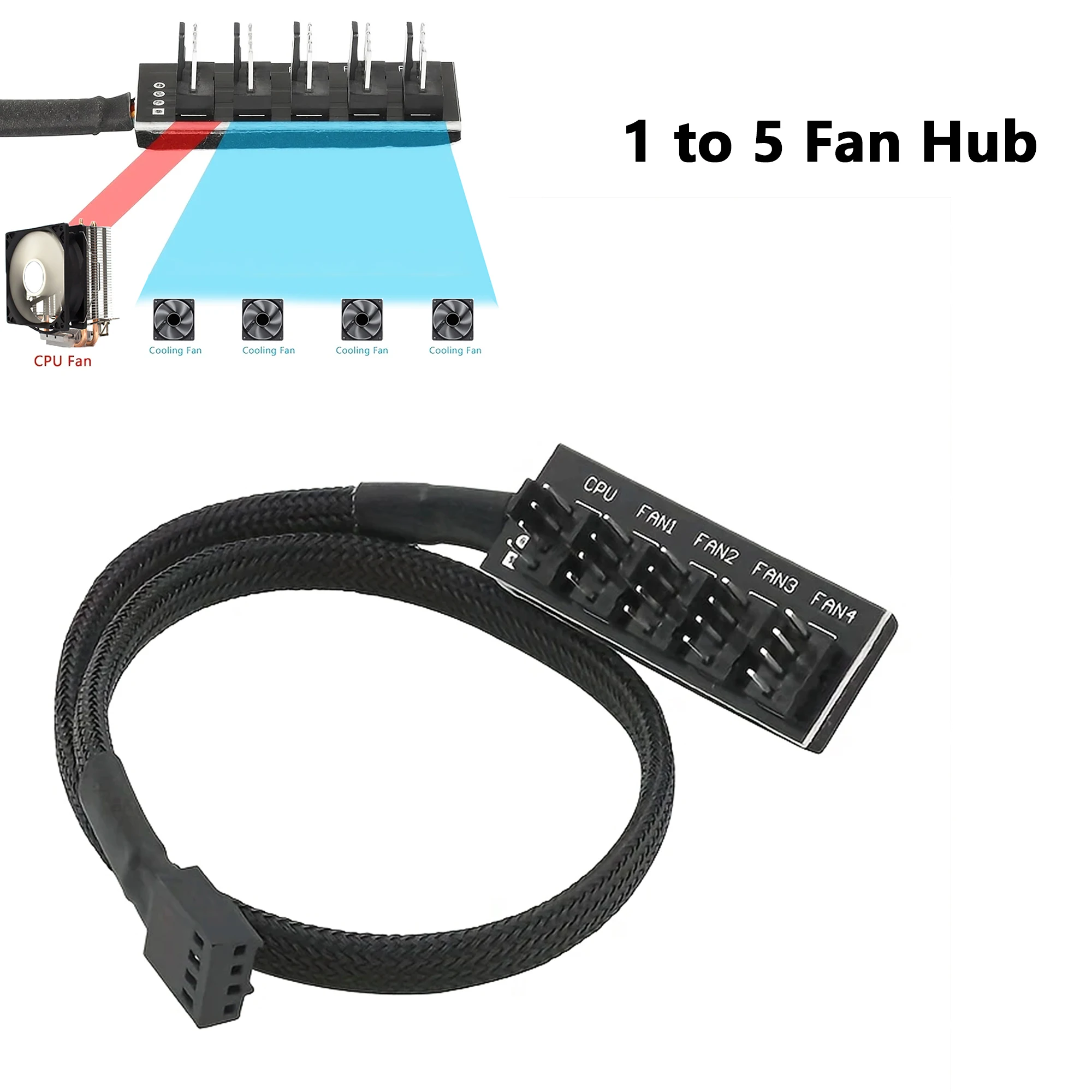 4-Pin PWM PC-Lüfter-Hub PC 5-Wege-Splitter 1-zu-5-Splitter PC-Gehäuse Internes Motherboard 4-Pin/3-Pin Lüfter-Stromverlängerungskabel Splitter