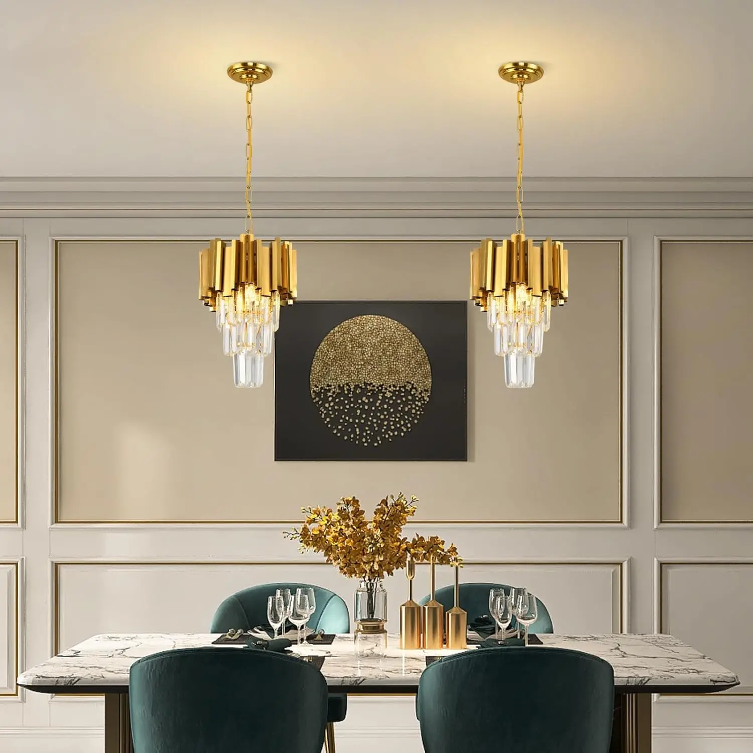 Gold Pendant Light Fixtures Dining Room Chandelier 3-Light Modern Small Crystal Pendant Lights Kitchen Island Kitchen Living Roo