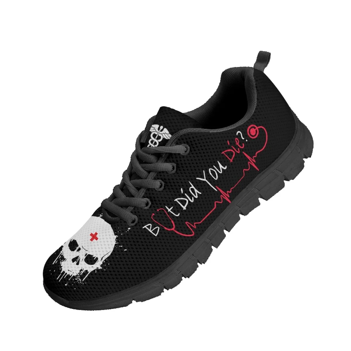 INSTANTARTS First Aid EMT Pattern Non-Slip Casual Sneakers Lightweight Wear-Resistant Flats Skull Design Breathable Sport Shoes