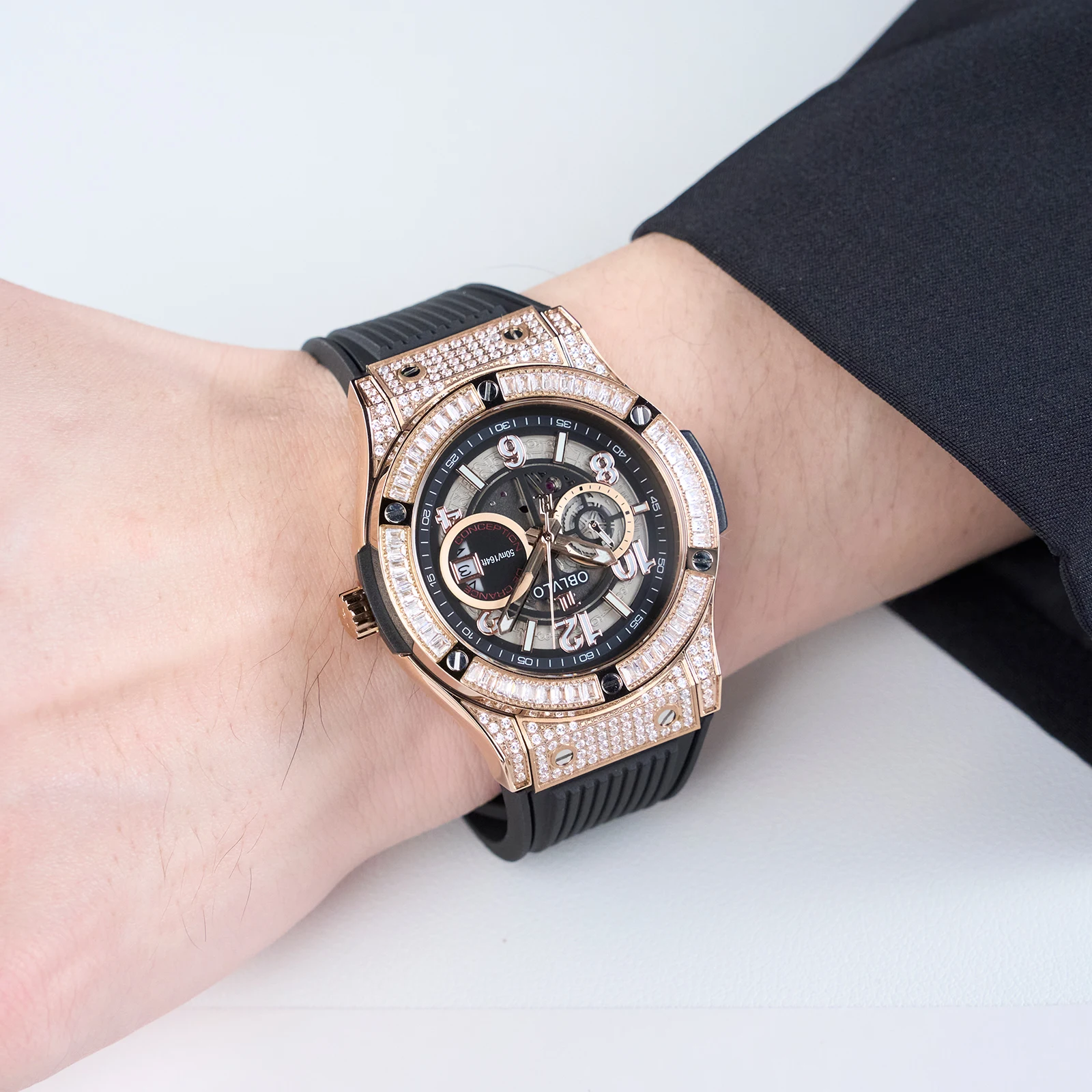 OBLVLO Men's Diamond Classic Wristwatch Date Miyato Automatic Movement Rubber Band Mechanical Sport Watch HM-GT