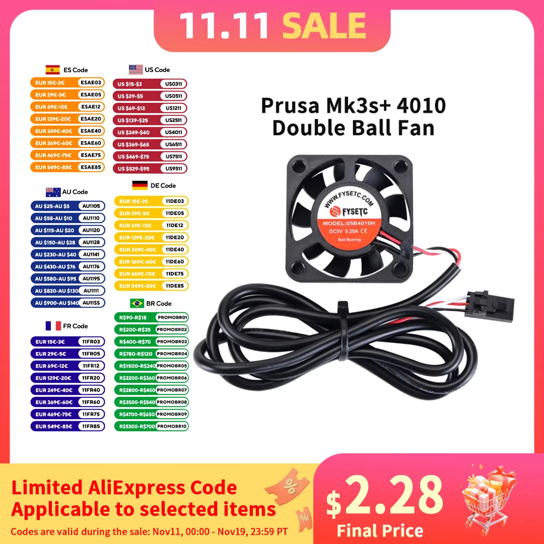 

Prusa i3 MK3 MK3S+ Вентилятор 3D-принтер Запчасти 4010 Охлаждающий вентилятор Вентилятор с шарикоподшипником 5 В 40*40*10 Супер бесшумный крутой вентилятор Кулер Радиатор