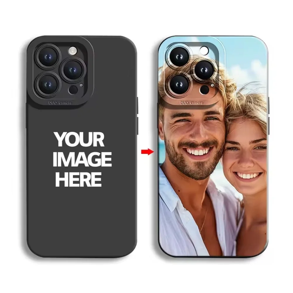 Silicone DIY Case For iPhone 18 17 15 14 16 13 12 11 Pro Xs Max Plus Mini 16e 17e X XR Customized Couple Photos Matte Soft Cover