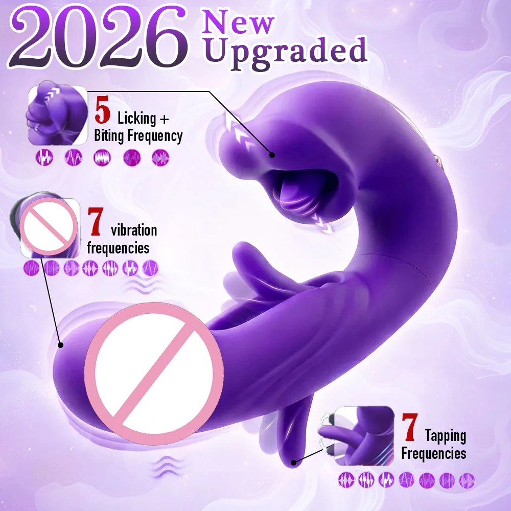 2026 New Upgrade Rabbit Vibrator for Women G Spot Clitoral Stimulator Female Masturbator 5 Tongue Licking Biting 7 Tapping Vibration Modes Waterproof USB Rechargeable Quiet Ergo Breast Nipple Massager Adult Sex Toys