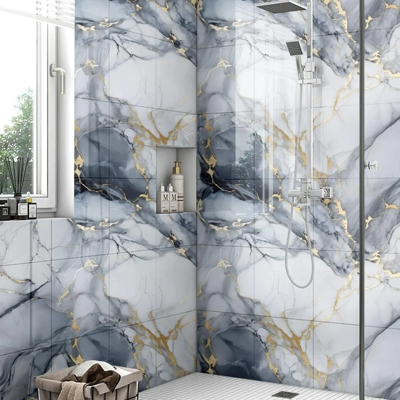 1 Roll of 40cm Marble-Patterned Waterproof and Stain-Resistant Self-Adhesive Wallpaper for Living Rooms Bathrooms and Kitchens