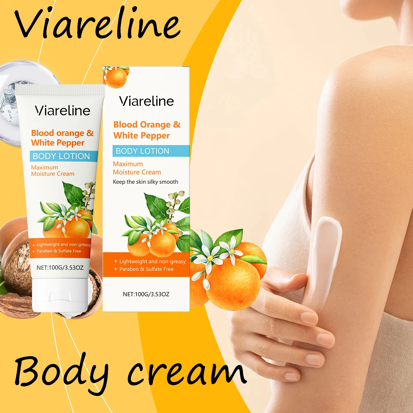 

Viareline Лосьон для тела с цитрусовыми, ежедневный питательный, уменьшает сухость, облегчение дискомфорта, улучшает гладкость, освежающий лосьон для кожи тела