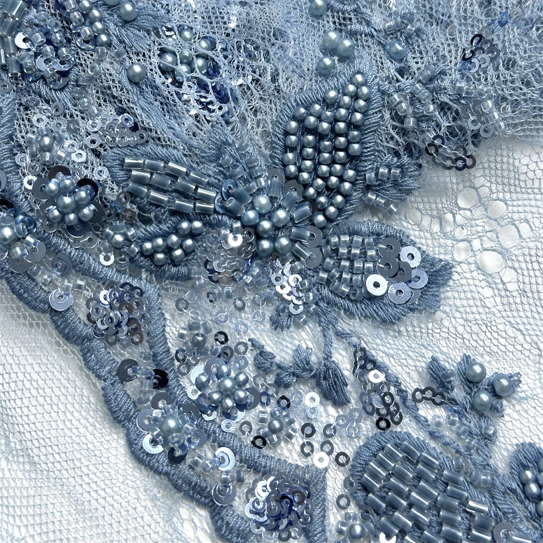 African Lace Fabric French Cord Embroidery Beaded Sequins Tulle Mesh For Women Wedding Party Dress Sewing High Quality 5 Yards