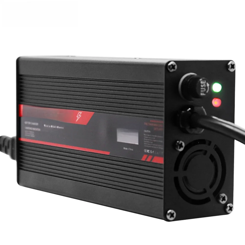 OHRIJA 67,2V 5A Lithium-Ionen-Ladegerät mit Smart-Aluminiumgehäuse, Geeignet für 16S 59,2V Lithium-Ionen-Akku, OLED-Display, Schnellladung