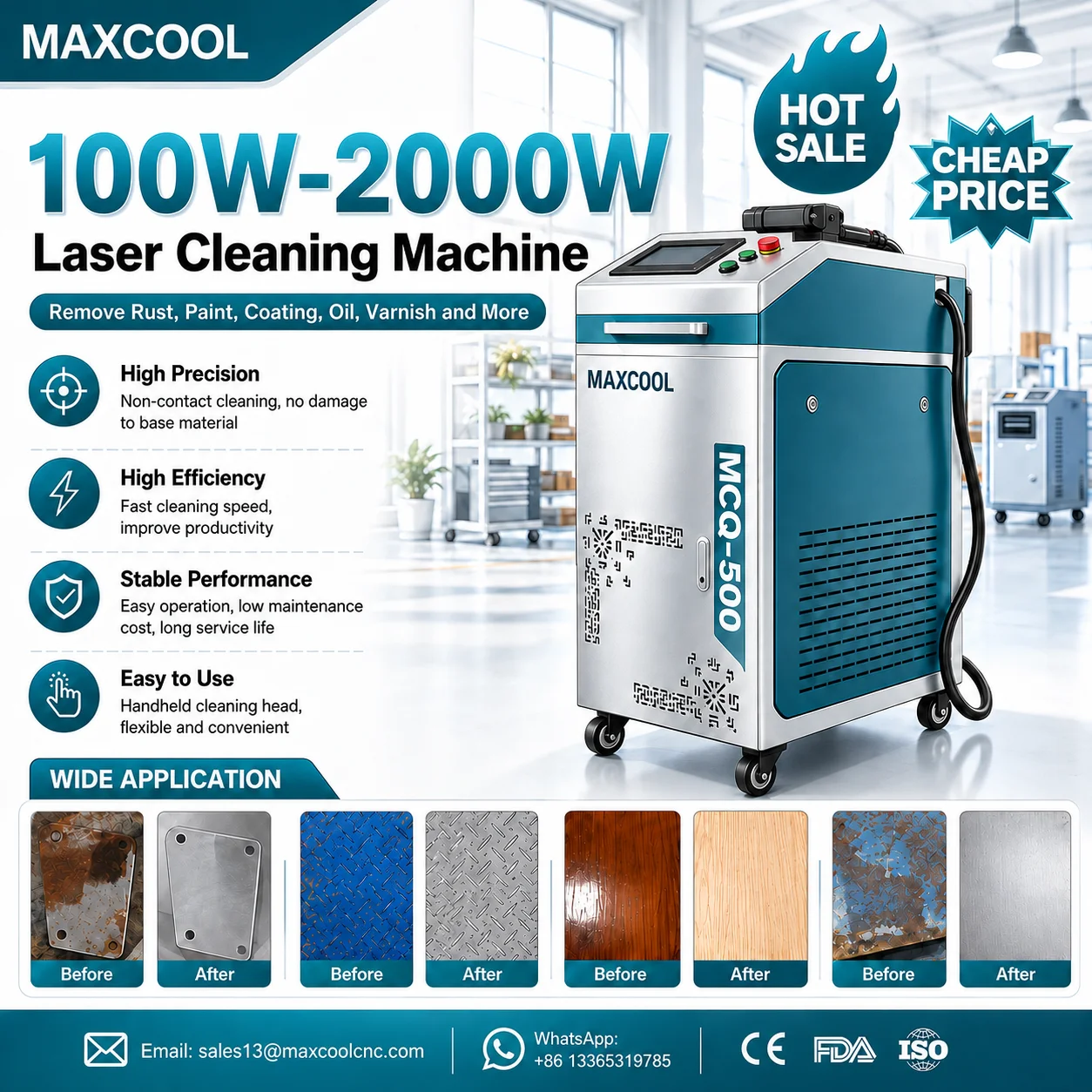 Hot Selling Pulsed Fiber Laser Cleaner 500w 300w Handheld Pulse Laser Cleaning Machine for Metal Wood Stone Surface Cleaning