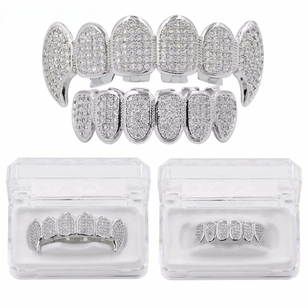 TOPGRILLZ – ensemble de grilles en Rhodium, plaqué argent, CZ, Micro pavé, haut et bas, dents de Vampire, nouvelle collection