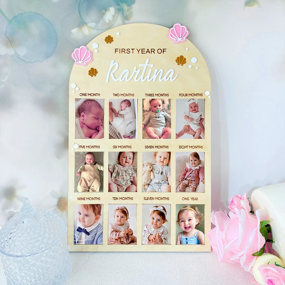 Personalized My First Year Seashell Photo Frame Birthday Baby 12 Month Photo Board One Year Of Baby Photo Board Prop Decorations