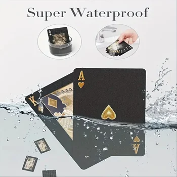 Cartes à jouer en plastique imperméables, feuille dorée noire, jeux de Table mats pour Collection de cadeaux