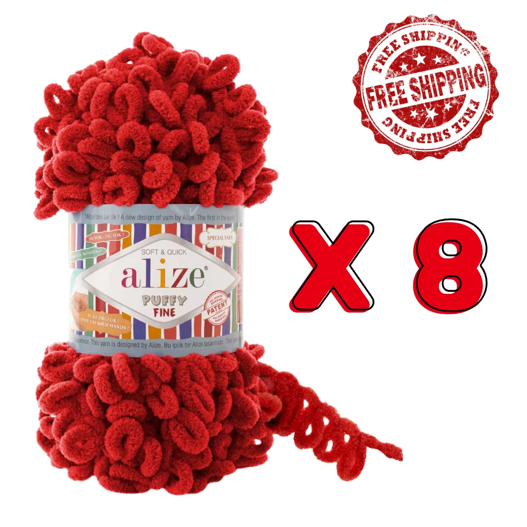 Alize Puffy Fine, 1 PACK 8 BALLS FREE SHIPPING,Soft Velvet Bulky Amigurumi Doll Threads Yarns For Knitting And Crochet  DIY Loop