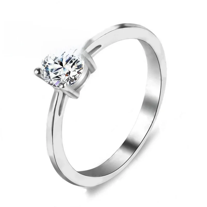 Cena fabryczna 925 Sterling Silver Proste pierścionki dla kobiet Dziewczyny Najlepsze prezenty Błyszcząca przezroczysta cyrkonia CZ Kryształowa biżuteria ślubna — zdjęcie 2