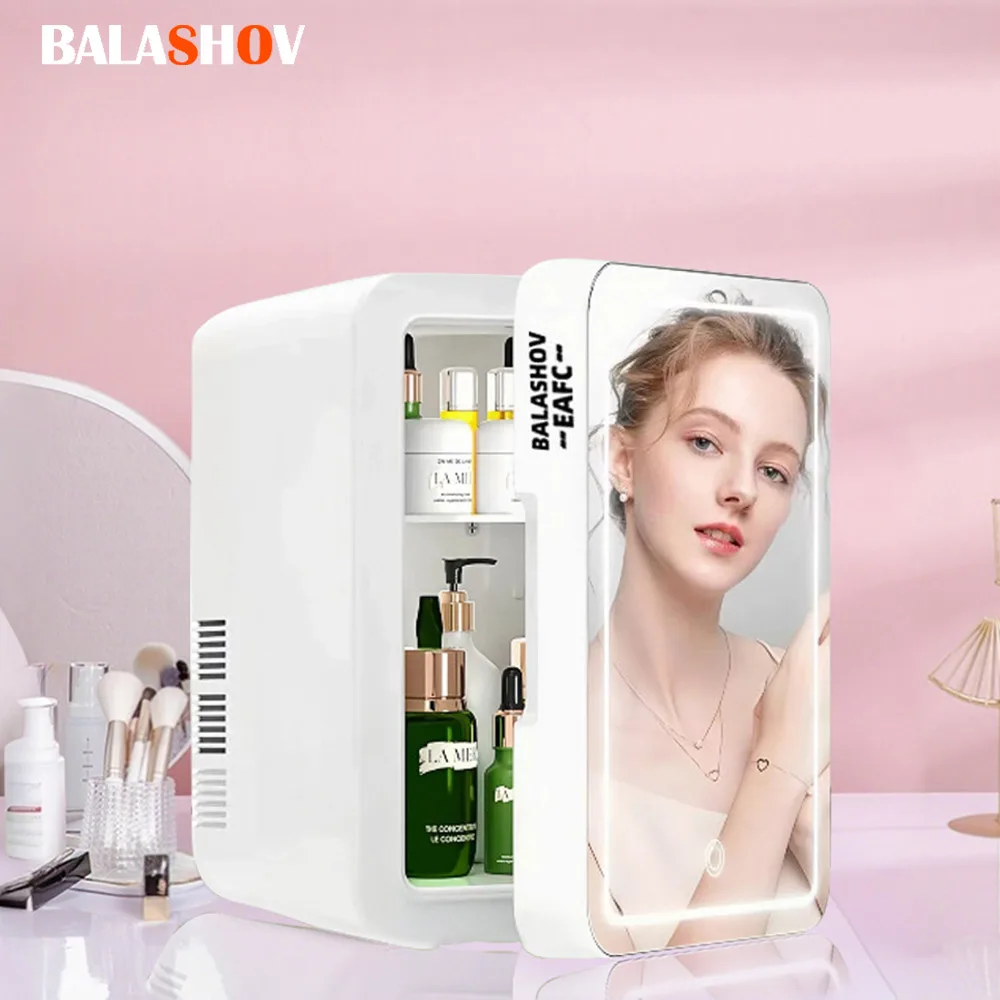 Mini refrigerador de 4L, refrigerador multifunción para cosméticos, refrigerador para dormitorio, doble uso para el hogar, coche, pequeño espejo portátil para nevera