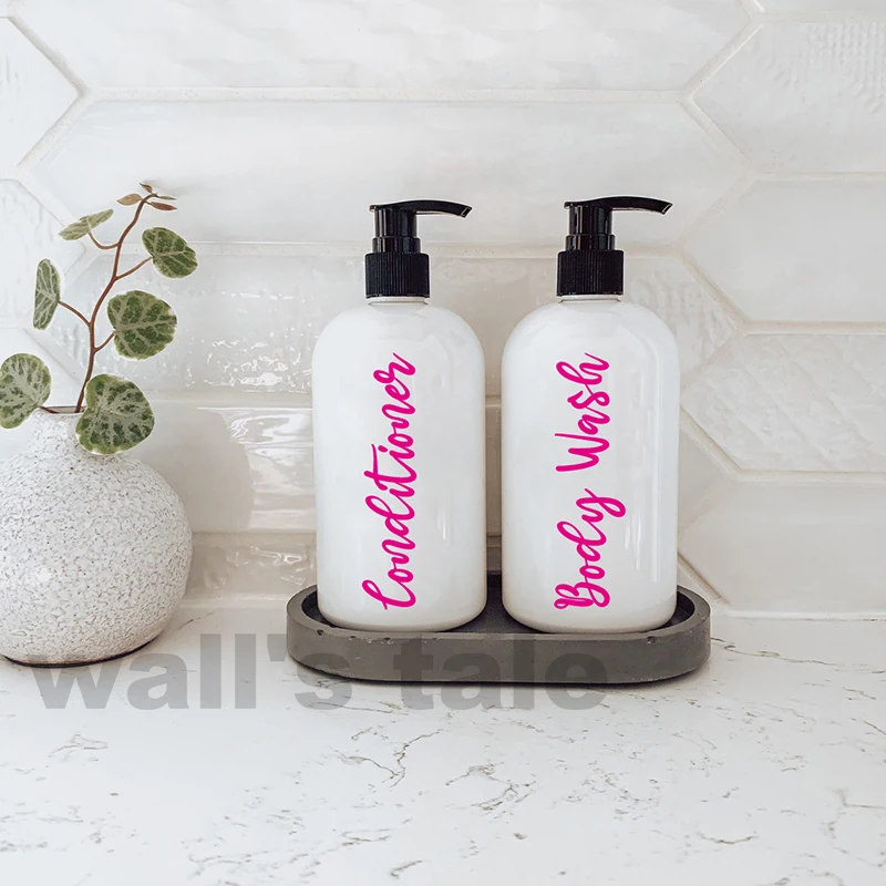 Shampoo Conditioner Body Wash Quotes Shower Bottle Stickers Bathroom Labels Vinyl Art Decals Shower Room Decor