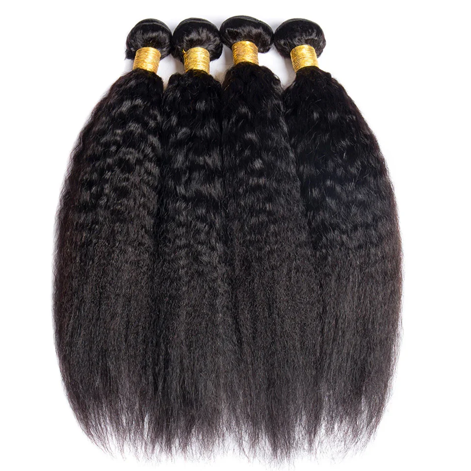 Tissage en lot péruvien naturel Remy crépu lisse, Extensions de cheveux vierges, 28 à 30 pouces, trame Yaki grossière, lots de 3, 4