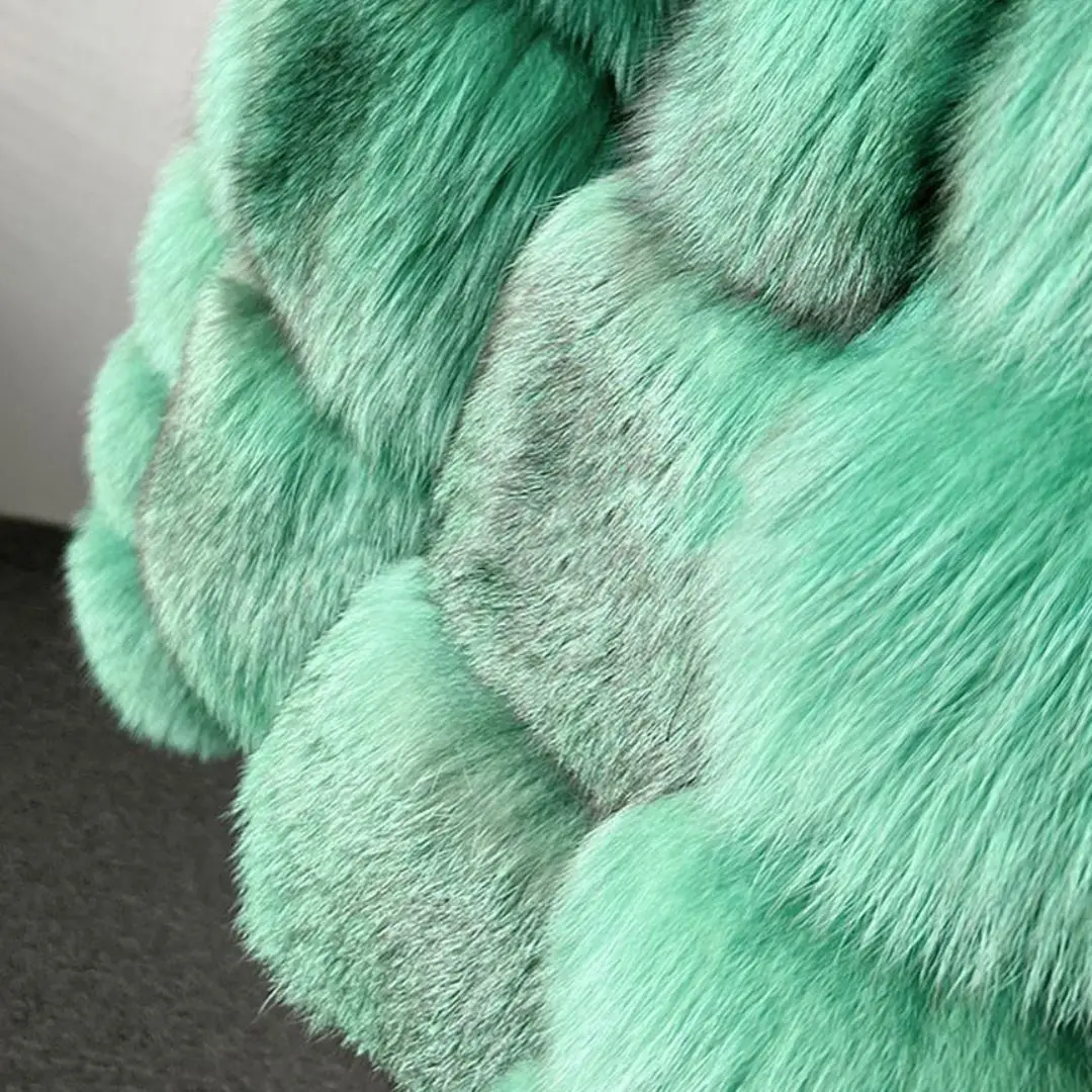 Short Green Natural Fox Fur Jacket Round Collar High Quality Women Winter Fashion Genuine Fox Fur Coat Full Pelt Fur Overcoats