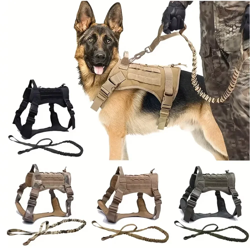 Premium Tactical Dog Harness and Leash Collar Set Pet Training Vest with Molle Harness Designed for Small to Large Dogs