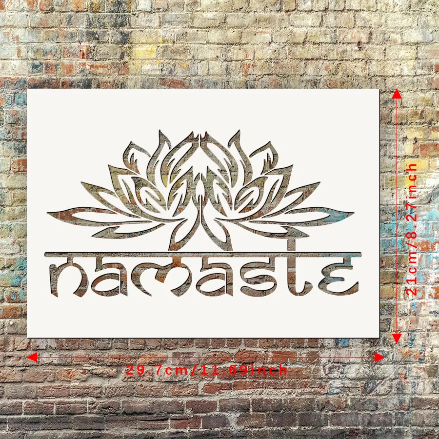 1PC A4 11.69×8.27inch Lotus Namaste Stencil DIY Painting Template for Wall Fabric Paper Home Decor