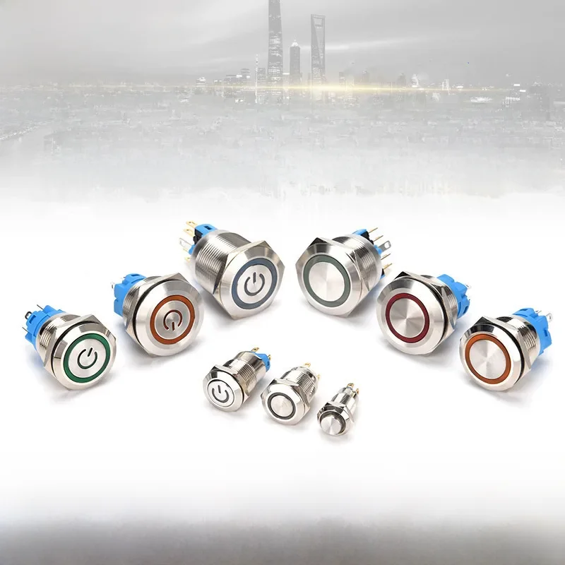 12 16 19 22mm interrupteur à bouton-poussoir en métal étanche lumière LED verrouillage momentané interrupteur d'alimentation du moteur de voiture 5V 12V 24V 220V rouge bleu