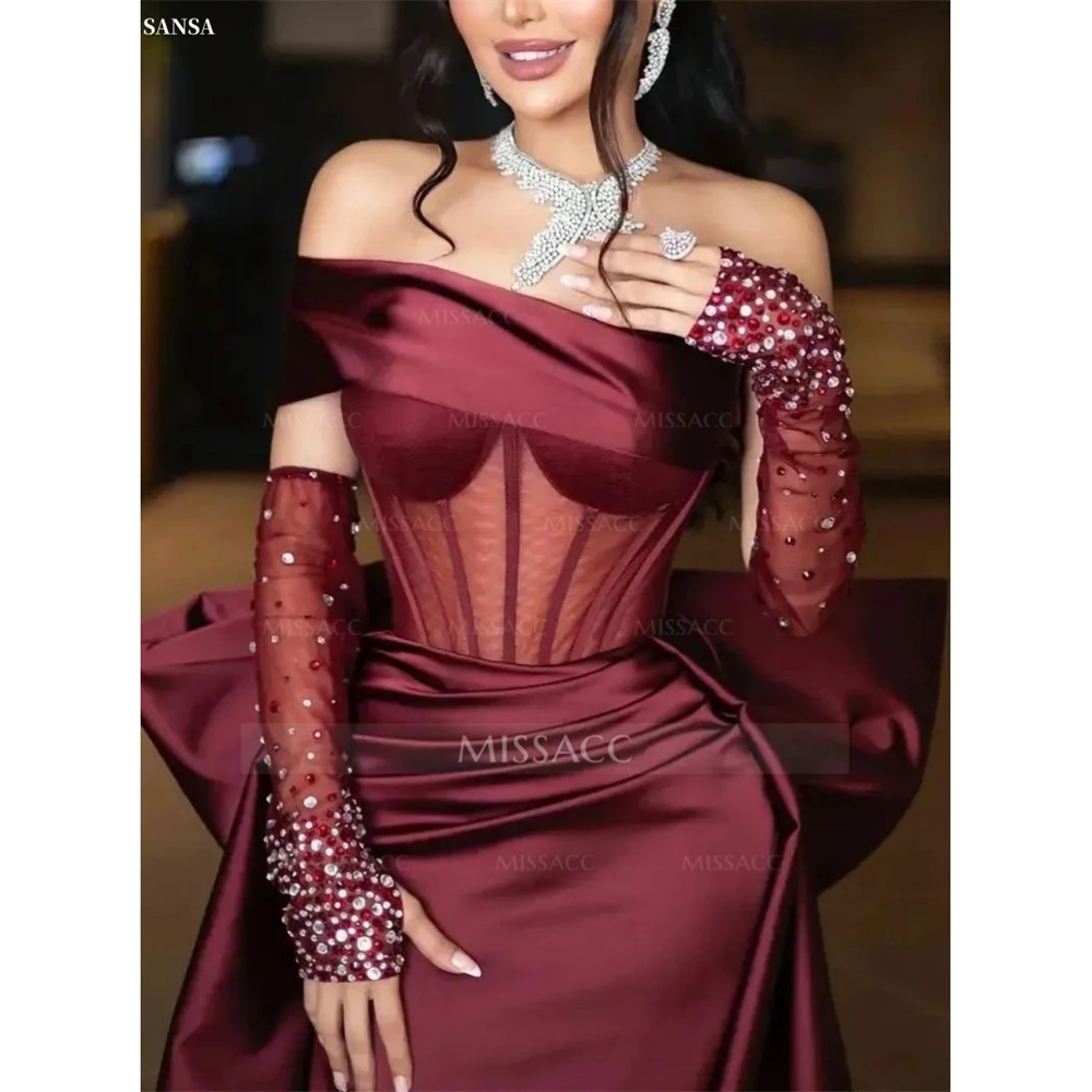 

Sansa Customized Oversized Bow Mermaid One Shoulder Prom Dress Pleats Illusion Vestidos De Noche Floor-Length Formal Evening