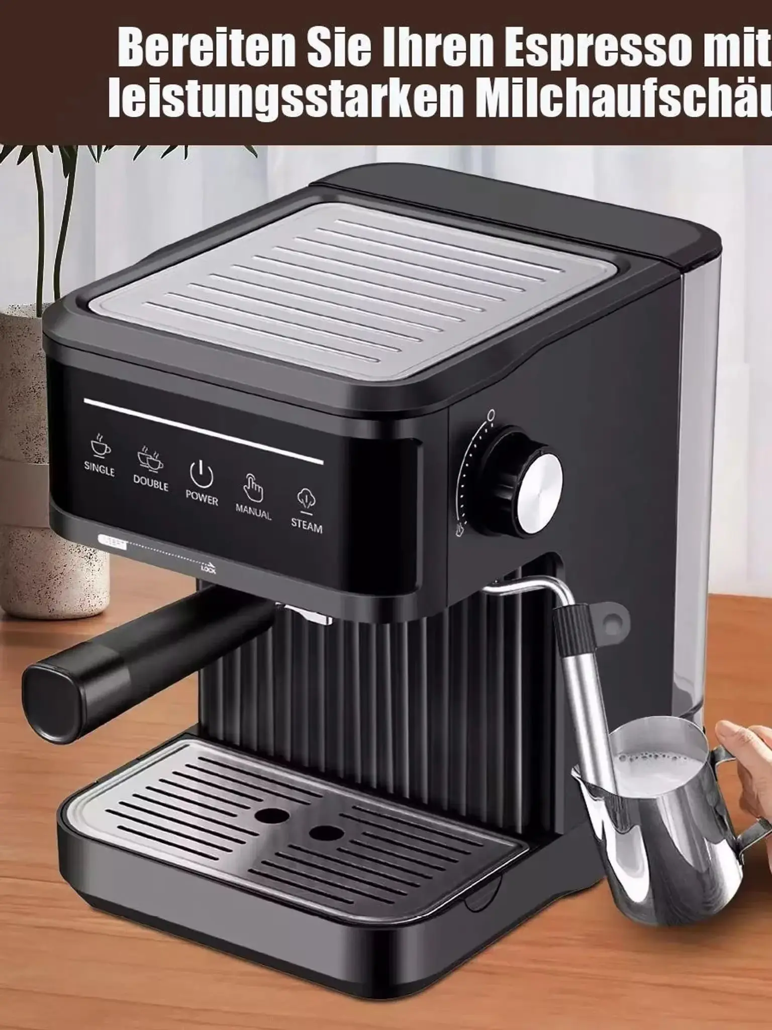 20 Bar Espresso Maschine mit Milchaufschäumer Touchscreen 1,8L Wassertank Kaffeemaschine für Latte Cappuccino