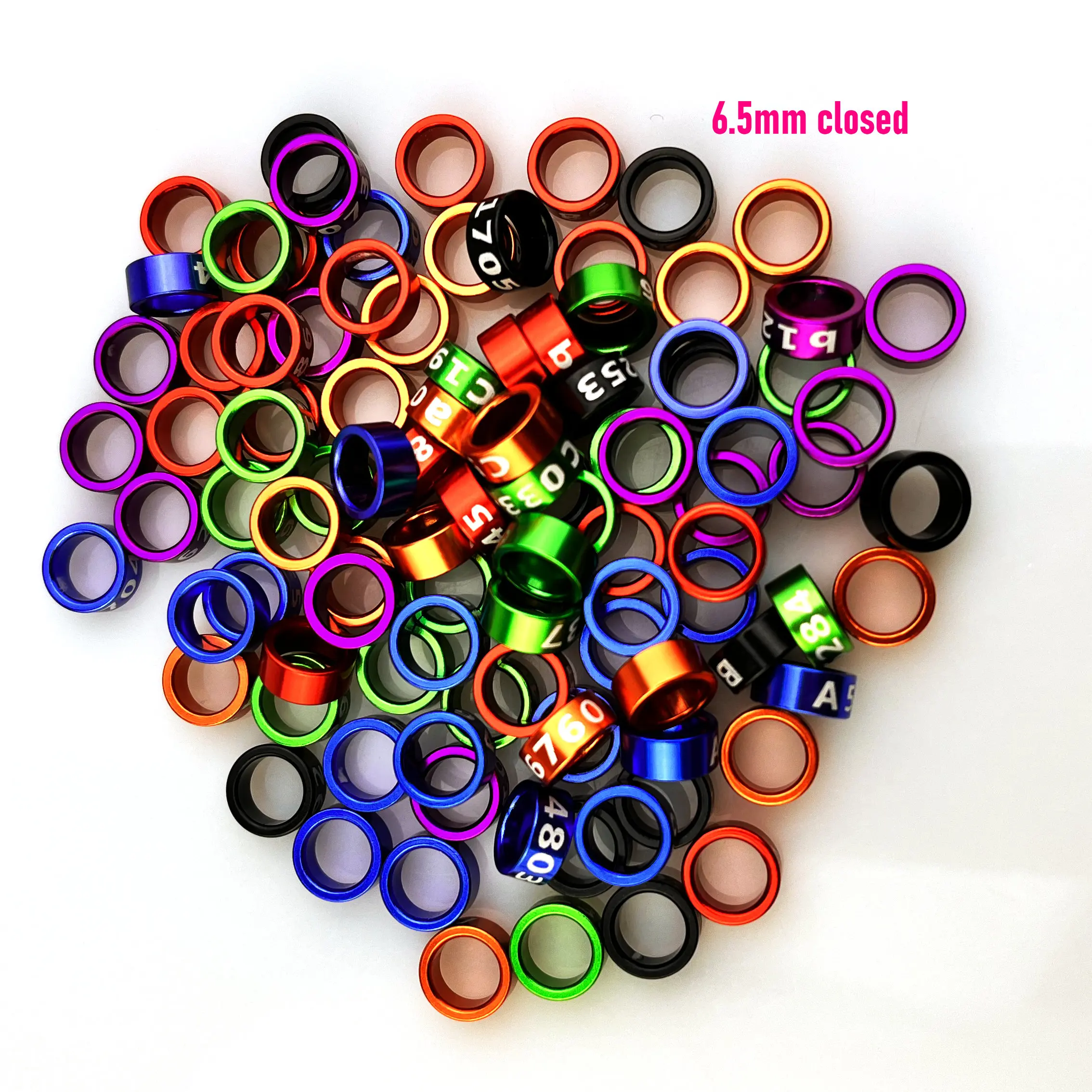 Aluminum Bird Leg Bands, Closed, Rosella Parakeet Rings, Non-Custom, Random-Character, Color Mixture, 6.5mm, 25Pcs /Lot