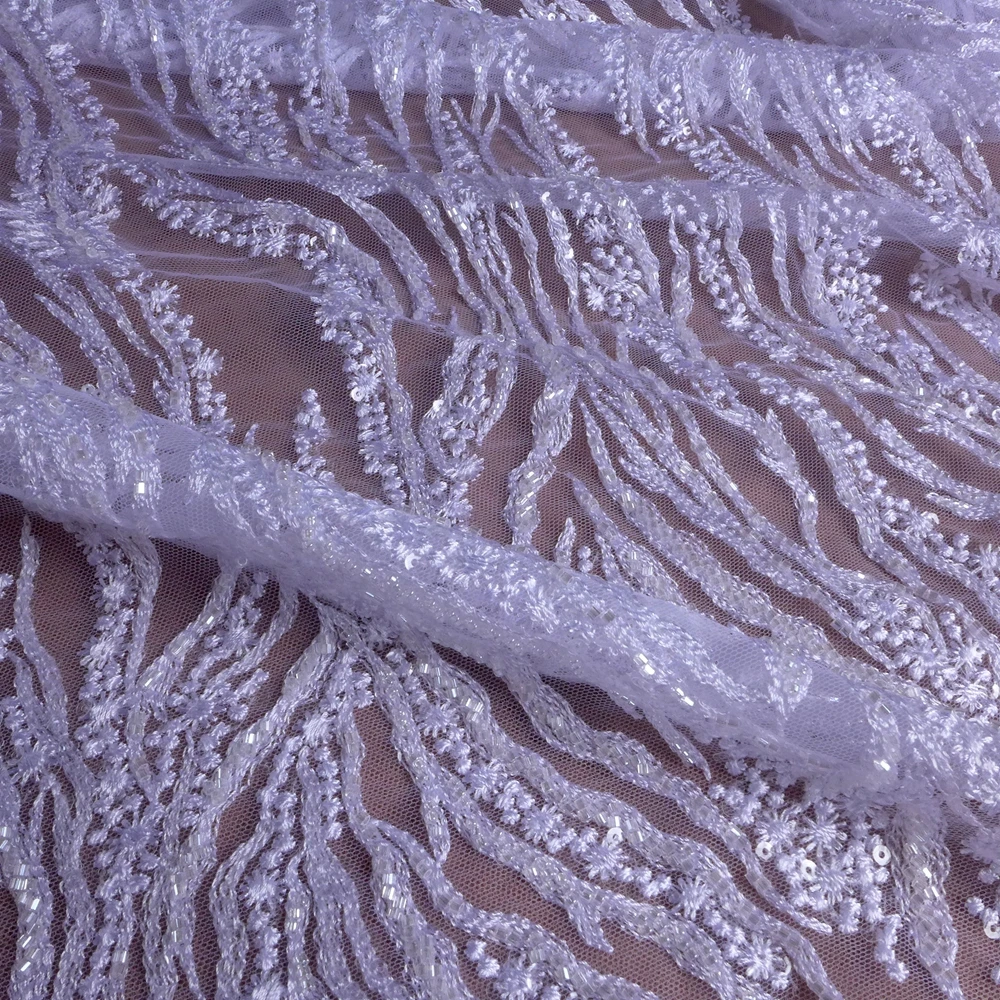 

Кружево La Belleza Pure White Bride, простые линии, кружевная ткань с бисерной отделкой, белая вышитая кружевная ткань для свадебных платьев, продается на метры.