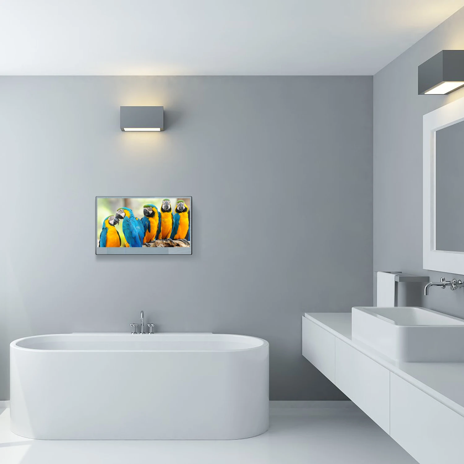 Souria 32inch Smart Mirror Touchscreen FHD LED TV Water Resistant Magic Android Bluetooth DTV Tuner Bathroom SPA Kitchen