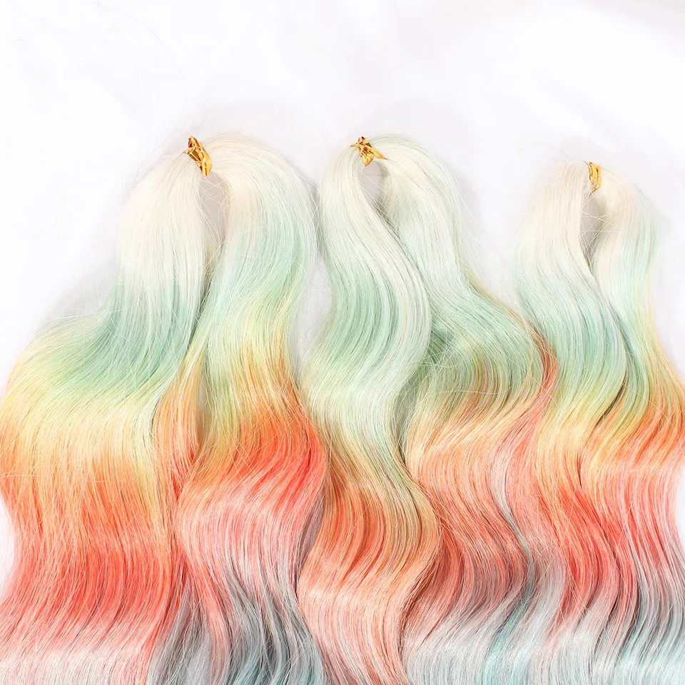 Xtressence 300 جرام 3 قطعة 22 "طويل عميق متموج الكروشيه الشعر كروشيه اصطناعي الضفائر أومبير برتقالي أحمر قوس قزح تجديل وصلات شعر